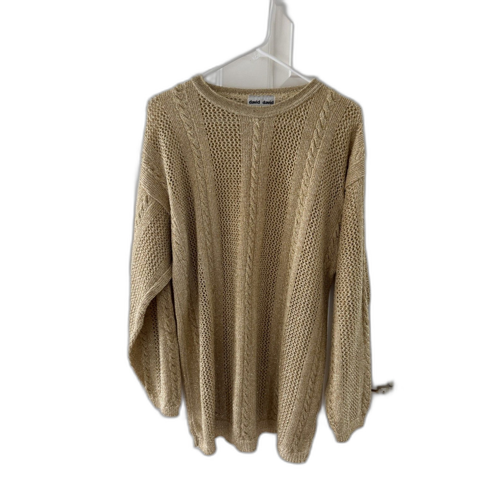 David David Gold Beige Cable Knit Sweater Size Large